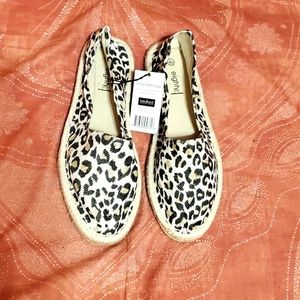 Bedford Footwear Group Leopard Slip Ons with Sparkly Gold accents with Jute